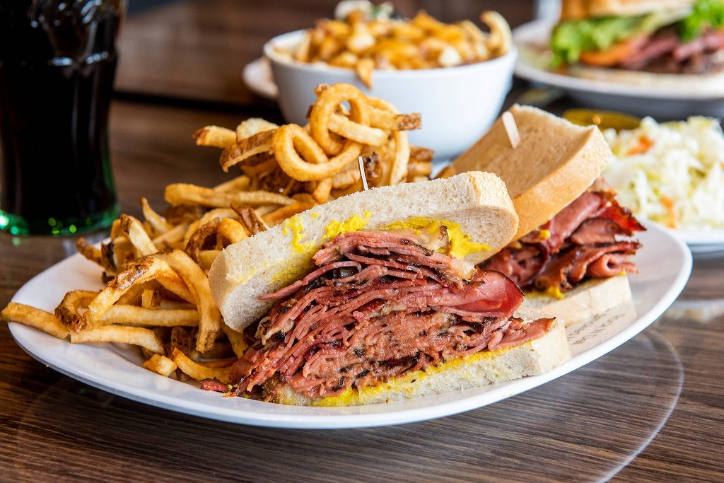The smoked meat club sandwich at Rockn'Deli