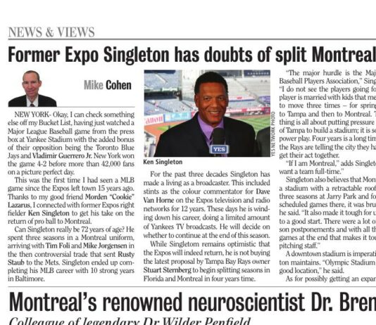 Yankee Stadium Report -Richard Griffin On Expos Return